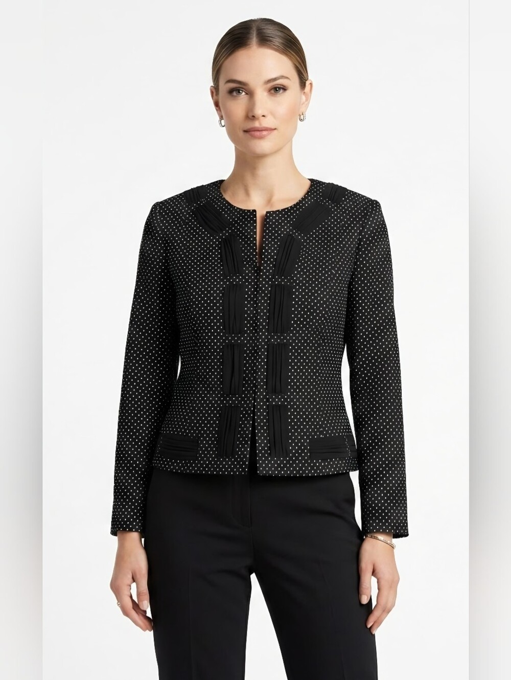 CAbi Black Blazer with White Polka Dot Trim Size 10